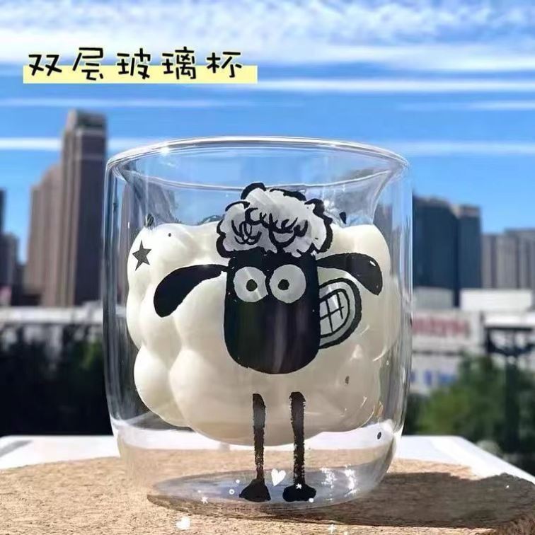 小羊肖恩水杯卡通可爱隔热水杯牛奶耐热杯子咖啡杯果汁小绵羊杯子