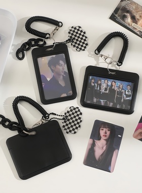 黑色饭卡卡套高颜值校园学生可爱公交车地铁卡保护套带挂绳钥匙扣