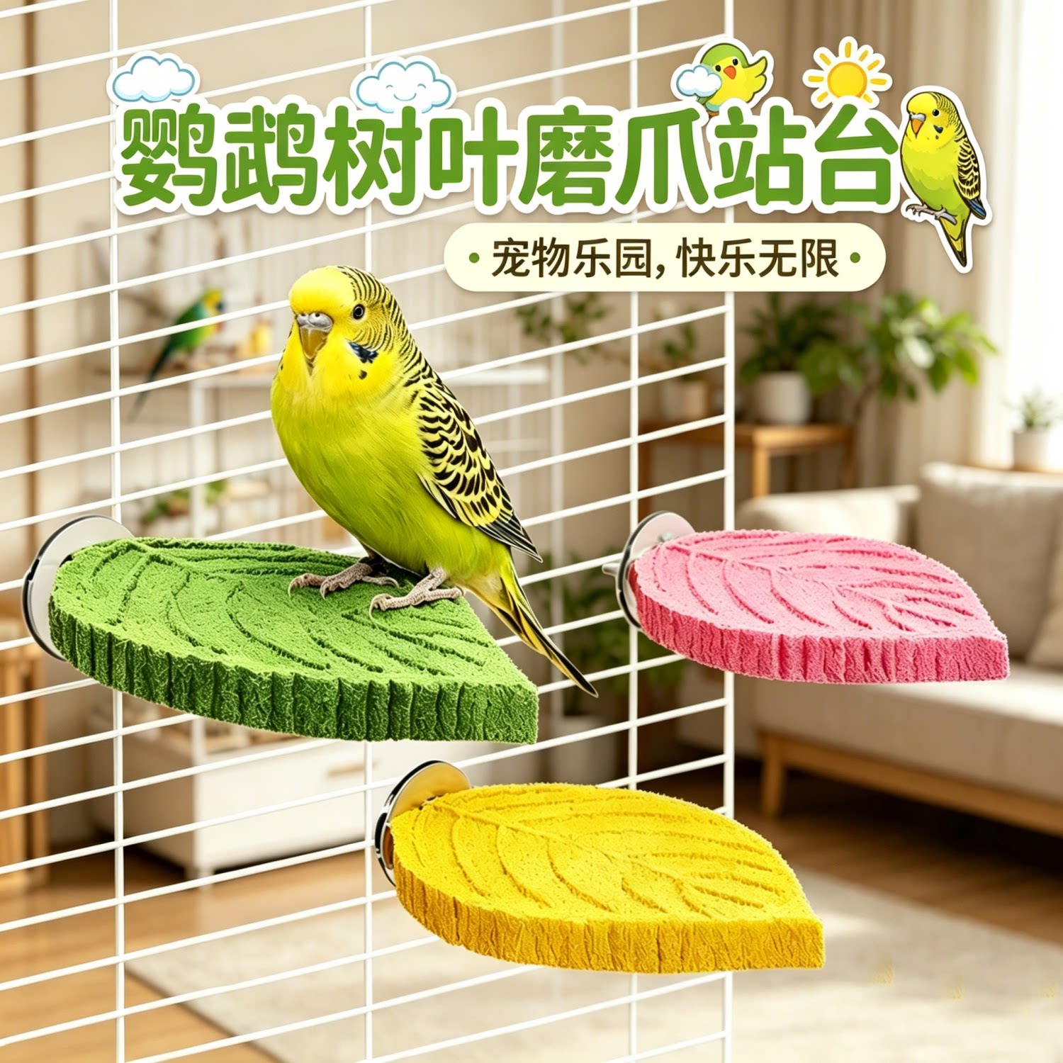 鹦鹉树叶磨砂防滑耐啃解压站杆