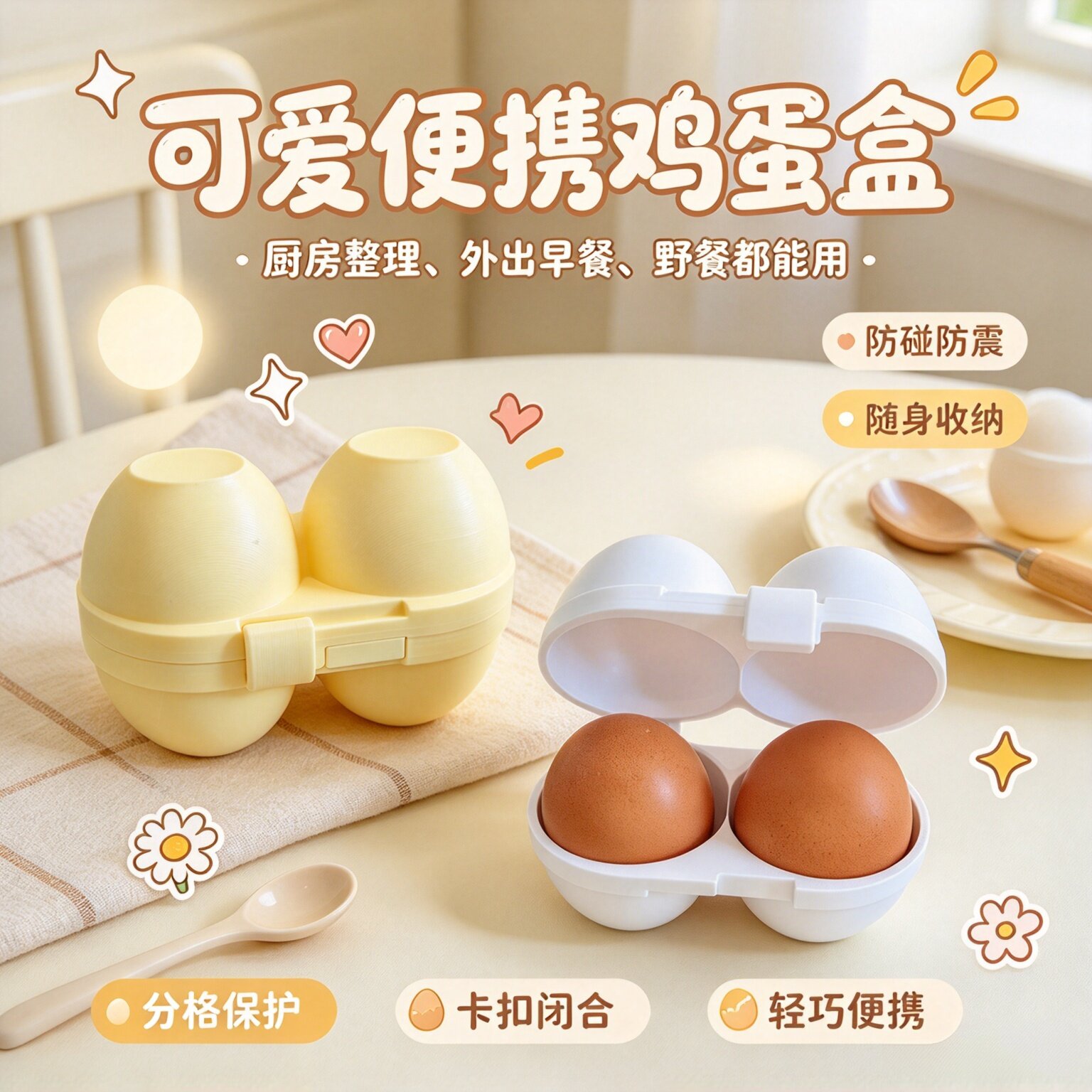 3D打印便携防震加厚鸡蛋盒