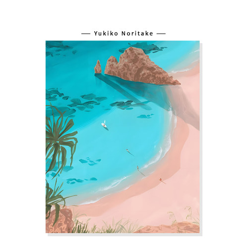 【Yukiko Noritake】海边沙滩风景插画蓝色治愈ins艺术复刻挂画芯