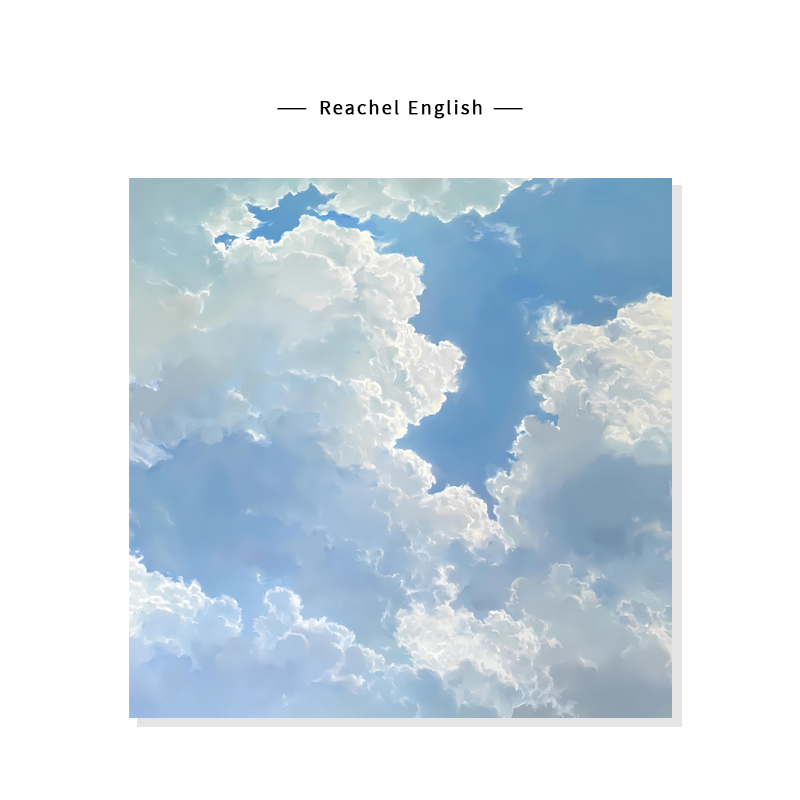 【Reachel English】蓝天白云风景插画治愈系复刻艺术装饰挂画芯