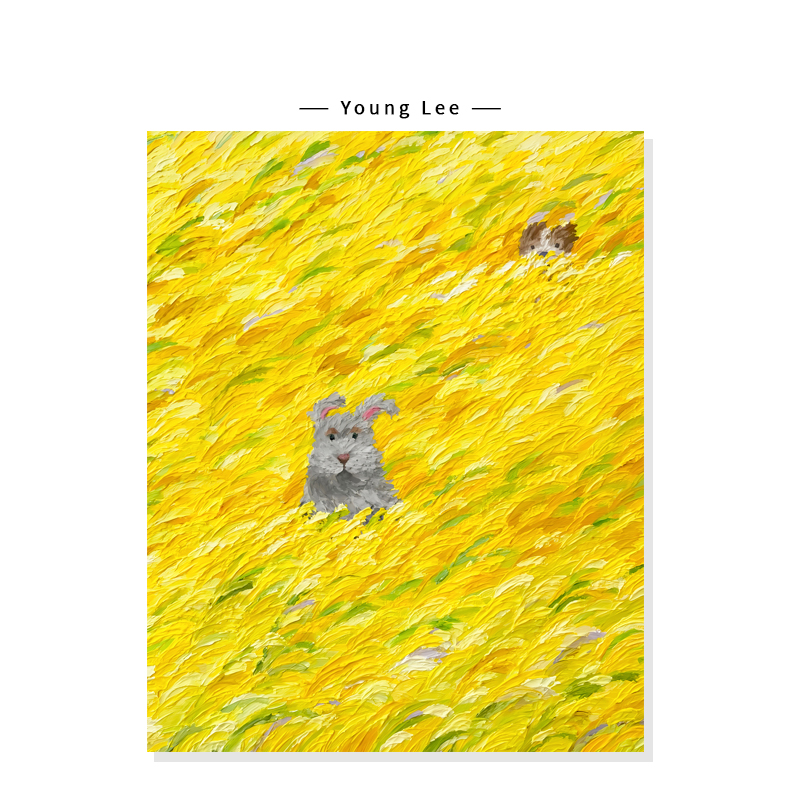 【youngleedraws】多巴胺小狗插画治愈花海复刻艺术装饰挂画芯