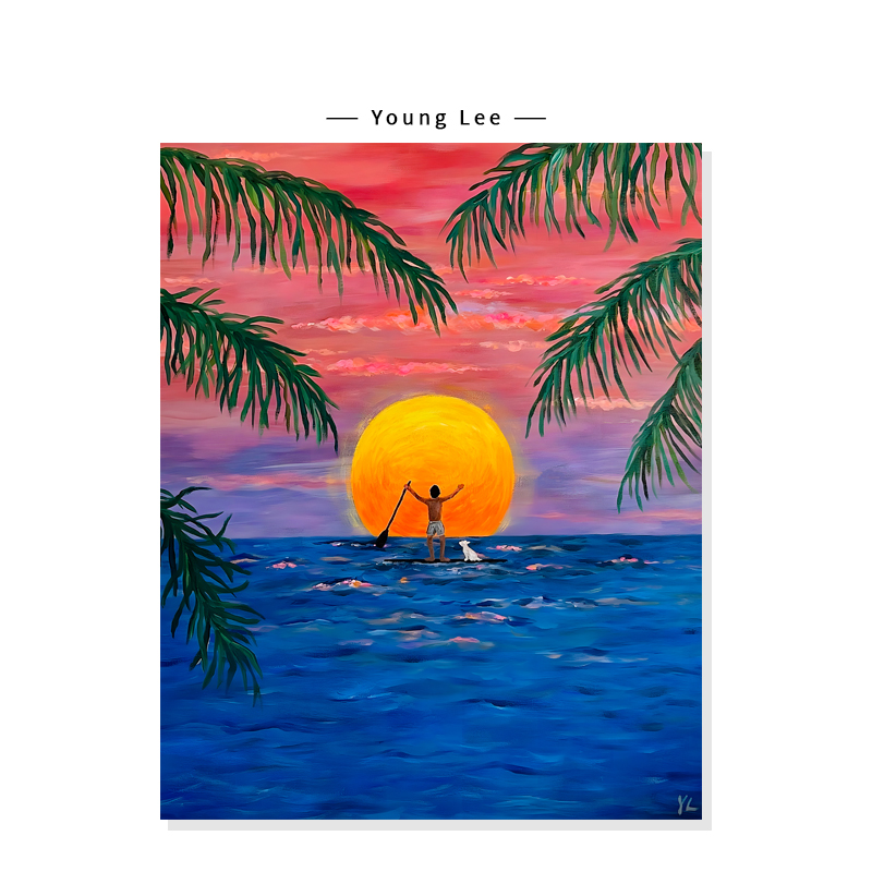 【Young Lee】小众蓝海洋治愈系风景日落插画复刻艺术装饰挂画芯