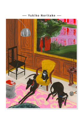 【Yukiko Noritake】法式中古室内猫狗插画复古感艺术复刻挂画芯