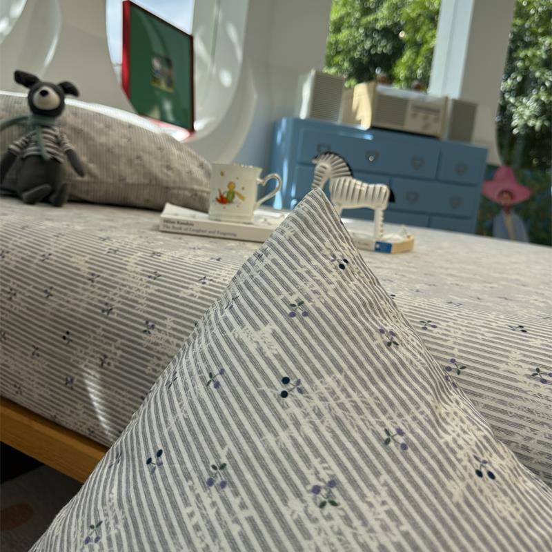 ins田园秋冬加厚保暖蓝条纹樱桃磨毛床笠床单单件1.5m1.8米保护套