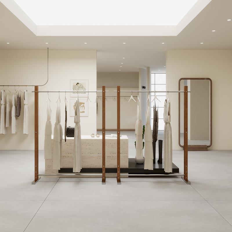 服装店展服示架简约不锈钢落地式列架珺乐光女装衣架中陈岛挂衣店