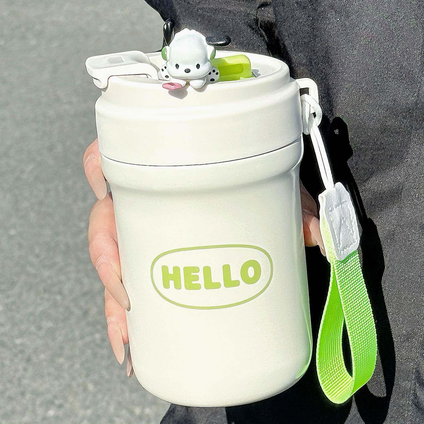 简约保温杯女生高颜值316带吸管双饮口可携式随行咖啡杯泡茶杯学