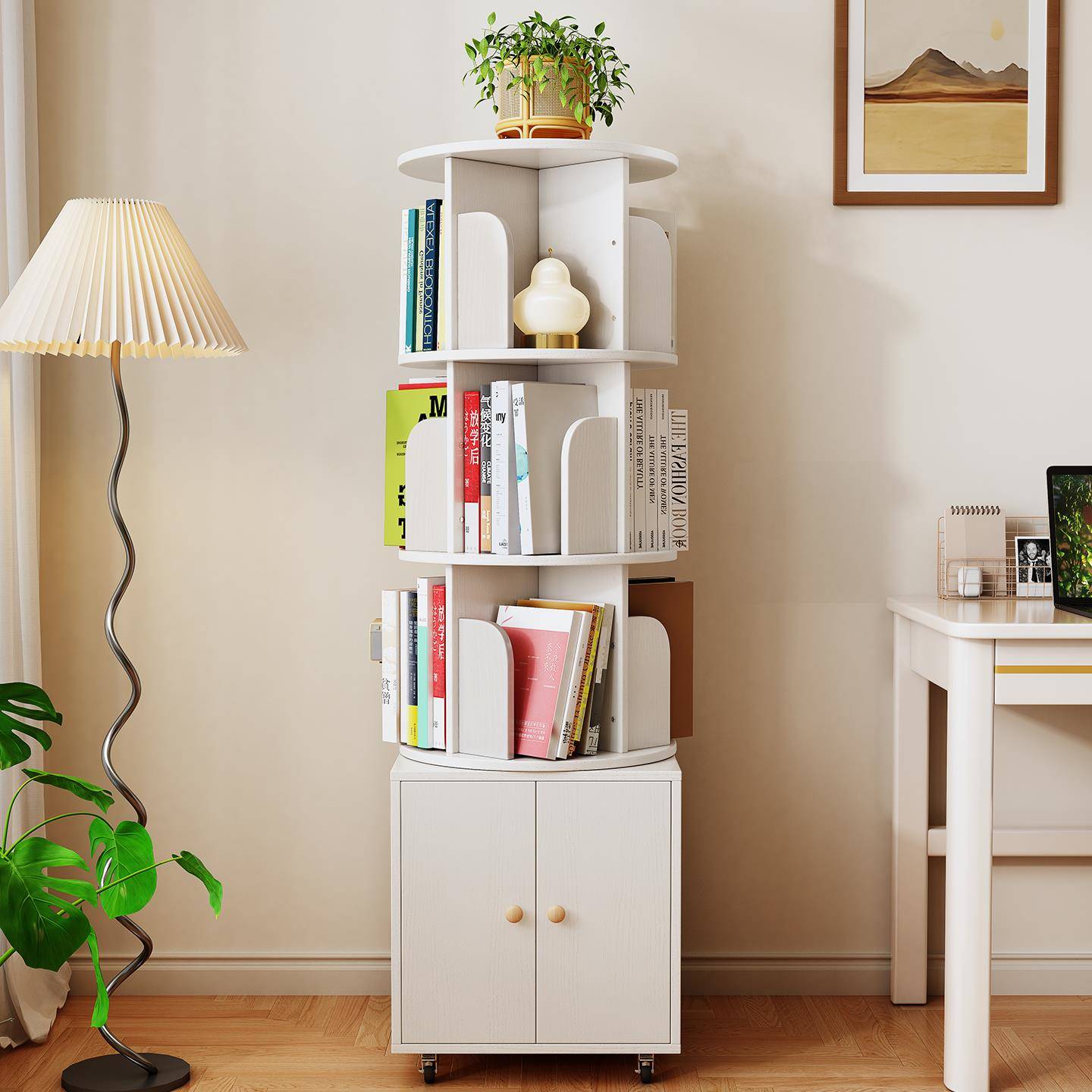 旋转书架360度落地多层置物架卧室客厅儿童绘本架可移动收纳架子