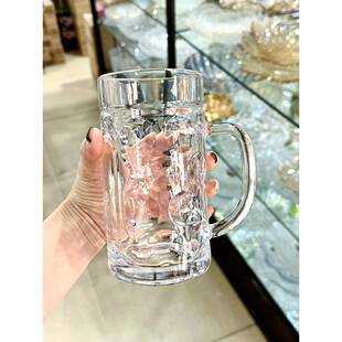 600ml超大容量透明啤酒杯玻璃杯ins风带手柄耐热杯家用泡茶杯水杯