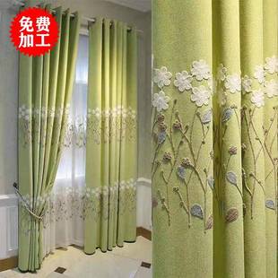 卧室遮光客厅简约绿色小清新田园风落地窗飘窗帘成品 窗帘2024新款