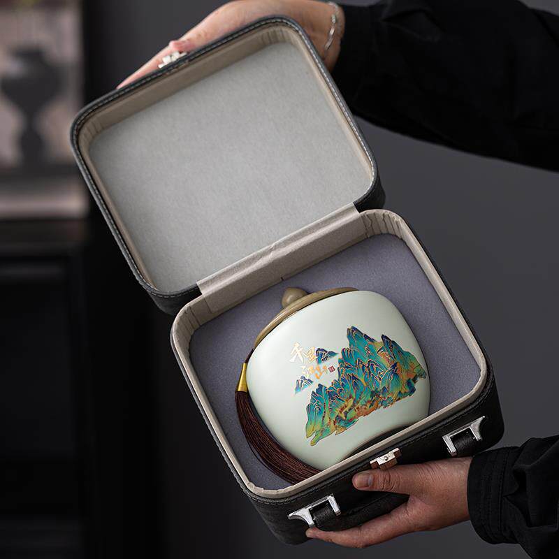 高档皮盒茶叶包装礼盒空盒陶瓷茶叶密封罐红茶绿茶普洱白茶空罐子