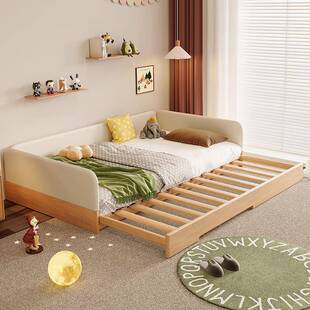 清晨森林蒙氏地台床儿童床抽拉实木床婴儿宝宝拼接床可伸缩地板床