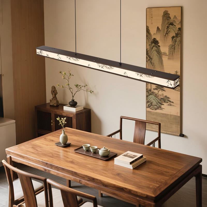 宋式美学长条餐厅吊灯简雅布艺印花风格装修搭配用灯茶室茶台桌灯