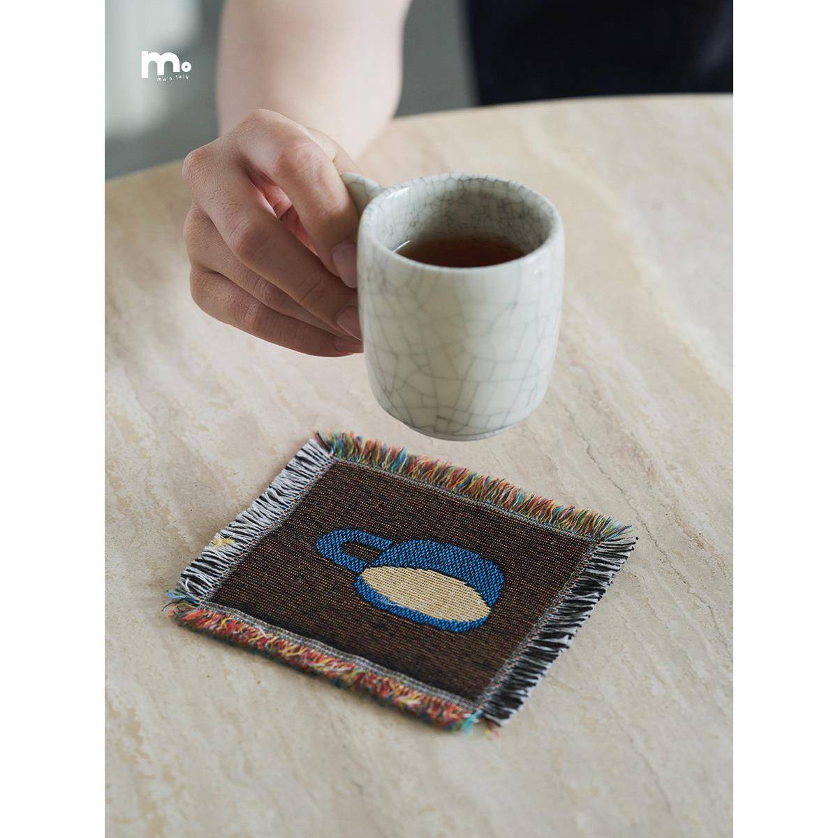 莫玉创意针织杯垫织物斯堪的纳维亚风格流苏方烤箱mitsing茶杯垫
