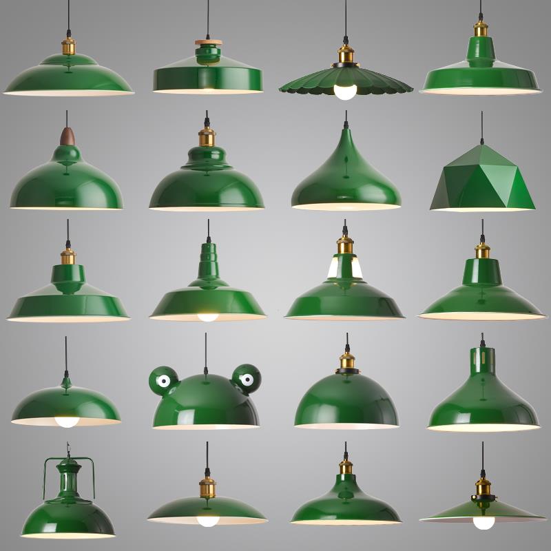 饭厅吊灯灯罩覆古工业风loft铁艺邮政墨绿色饭店火锅店铺商用灯具
