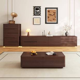 法式 复古纯实木落地电视柜茶几客厅家用奶油风美式 高级感中古新款