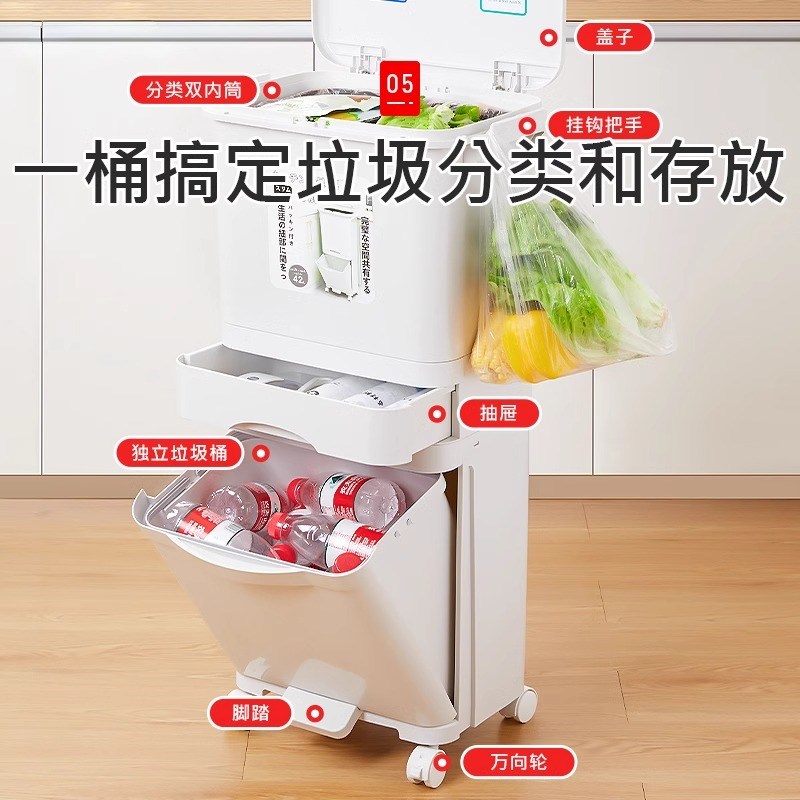 厨房垃圾桶家用大号大容量带盖的厨E余专用高款可移动脚踏式卫生