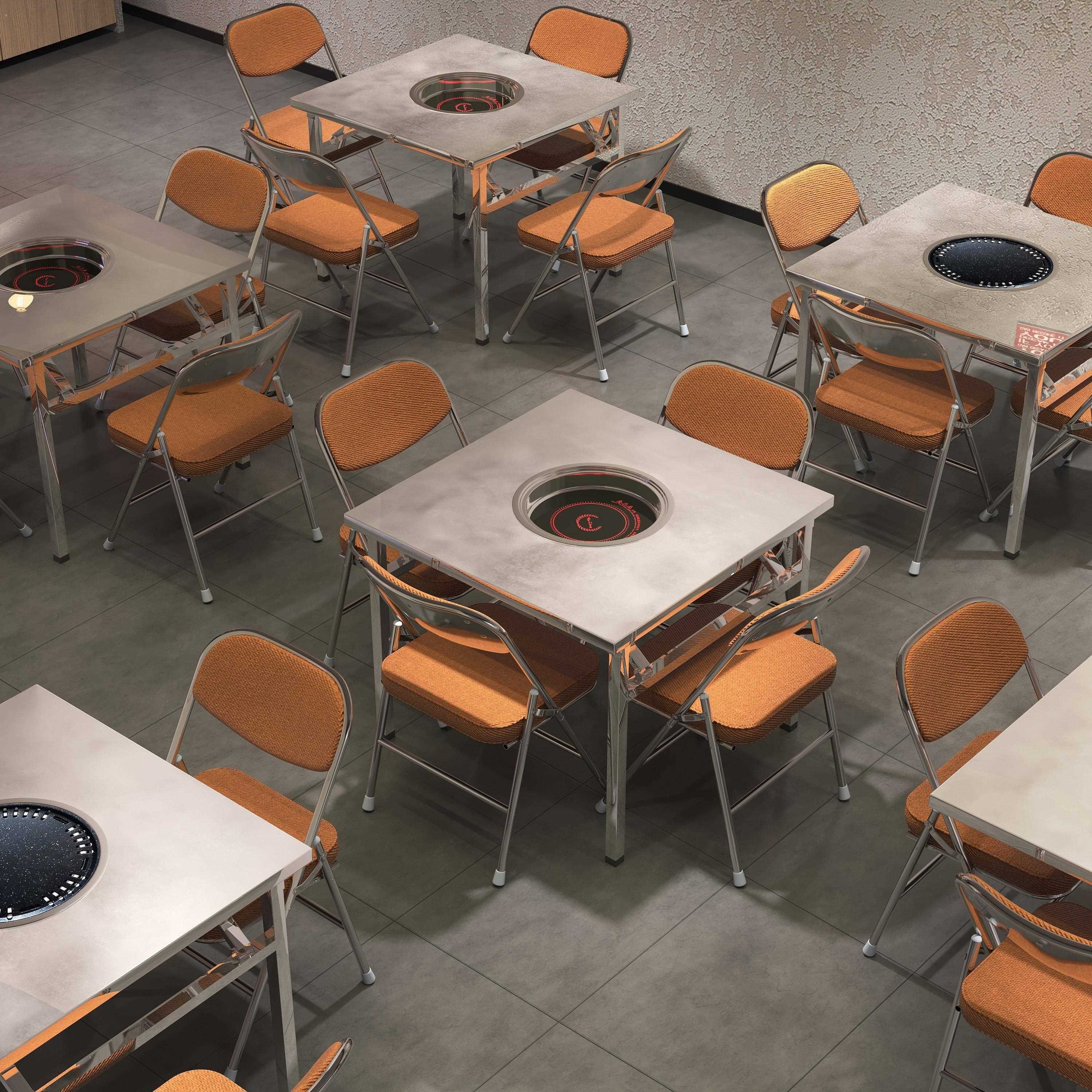 不锈钢炭火烤肉桌商用夜市摆摊折叠桌工业风电磁炉火锅烧烤一体桌