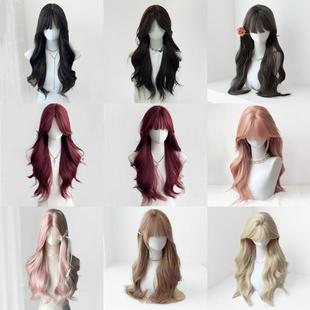 假发女长卷发自然粉色亚麻白金时尚 大波浪cos彷真人发全头套