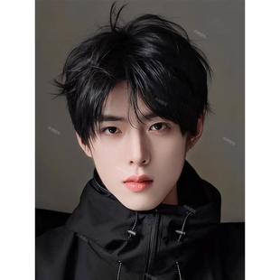 假发男士三七微分碎盖短直发中分男生短发韩版男款蓬松日常全头套