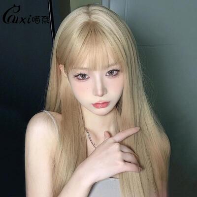 白金色假发女夏天薄款长直发时尚自然仿真发无痕隐形全头套式