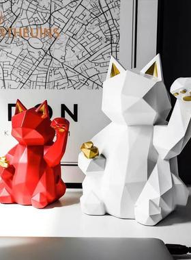 创意几何吉祥猫饰品前台收银柜台奶茶店咖啡厅酒吧开业礼品装饰