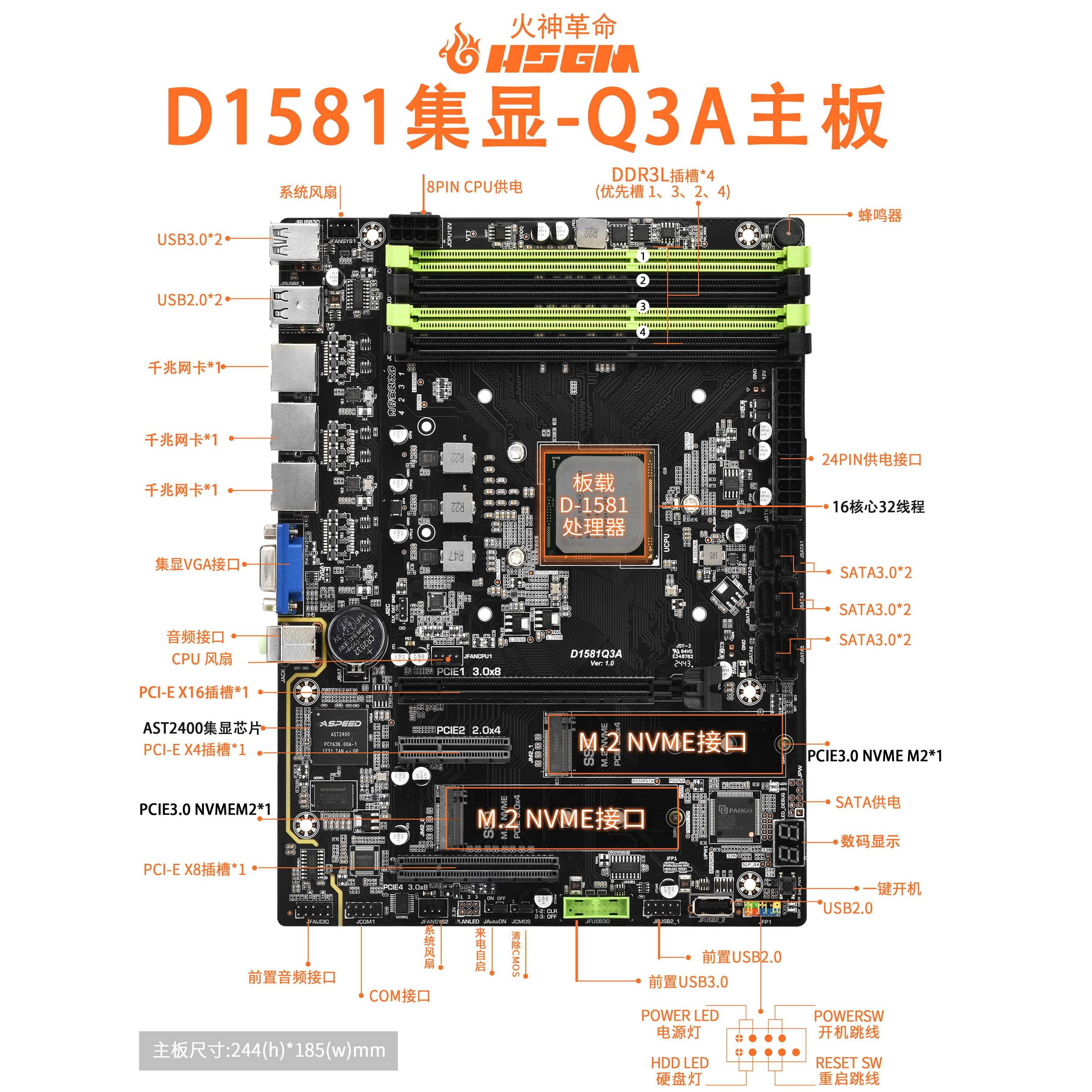 Pcdn主板Nas主板Vulcan D1581Q3板U Set Display 2.5g网口网盘游