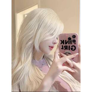 白金色假发女前蕾丝全头套全真人发中分长直发卷发可染烫扎丸子头