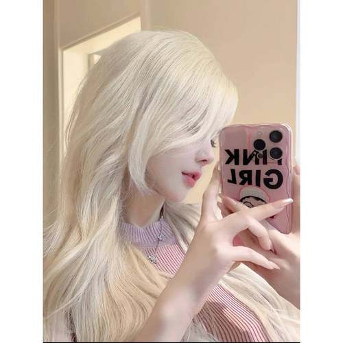 白金色假发女前蕾丝全头套全真人发中分长直发卷发可染烫扎丸子头