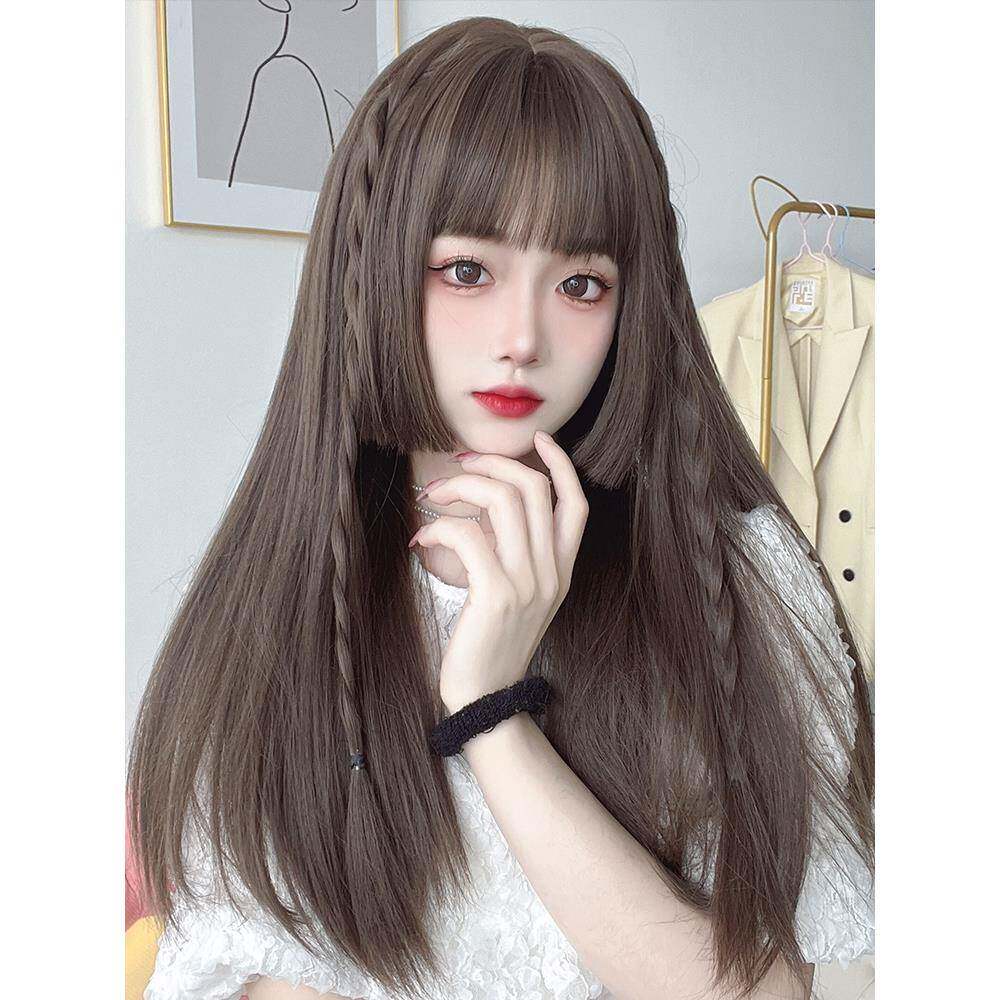 公主切长直发全头套仿真假发 自然真人中长微卷假发套 齐浏海甜美