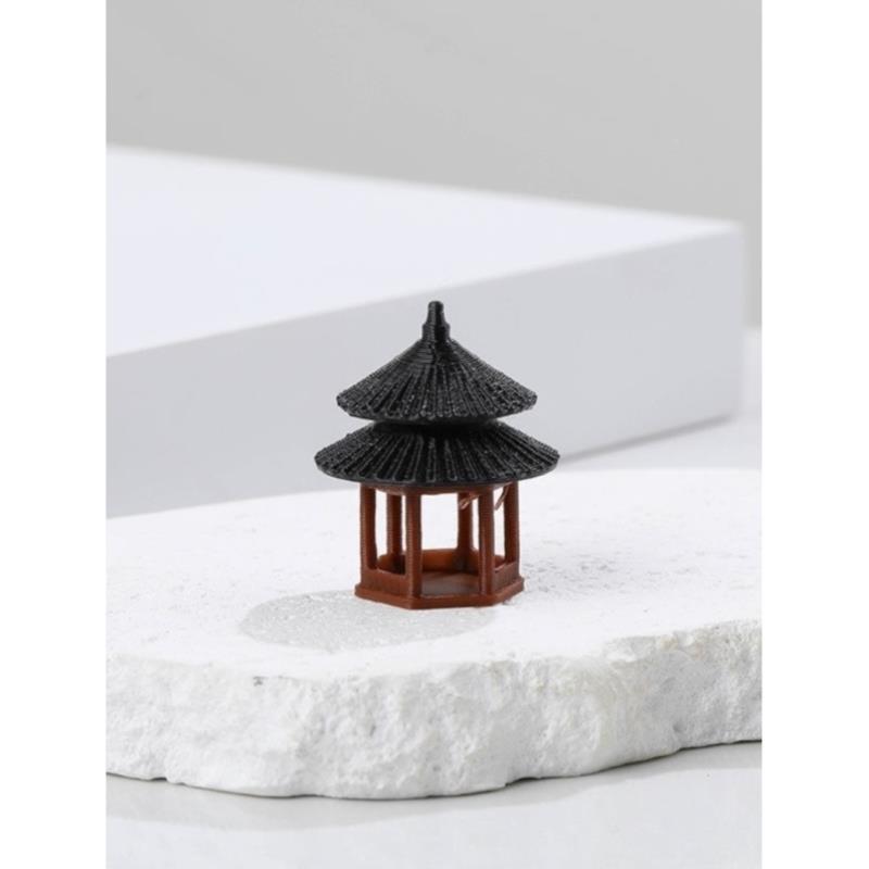 盆景微景观假山水陆缸鱼缸造景小摆件中式古建筑模型庭院书房凉亭