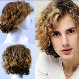 欧美假发扮演外国人欧美男士 Men 假发斜浏海短卷发头套