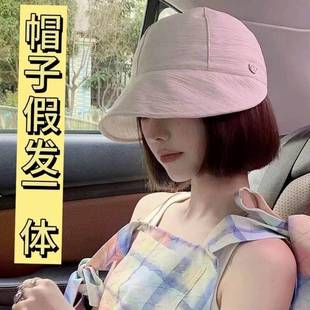 化疗后女士光头帽带假发一体带头发的帽子彷真人短发波波头假发帽