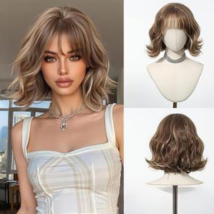 欧美假发女短卷发水波纹自然仿真发全头套式女款整顶wigs假发套
