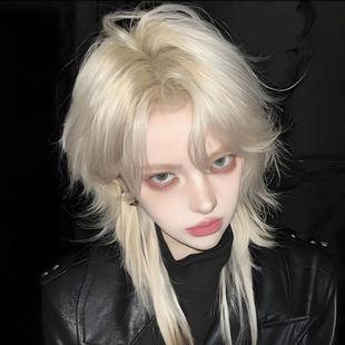 鲻鱼头cos假发男女通用短发日系帅气狼尾米白金日常蓬松全头套式