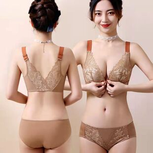 黛安芬丽格前扣小胸聚拢显大调整型收副乳性感蕾丝美背文胸罩套装