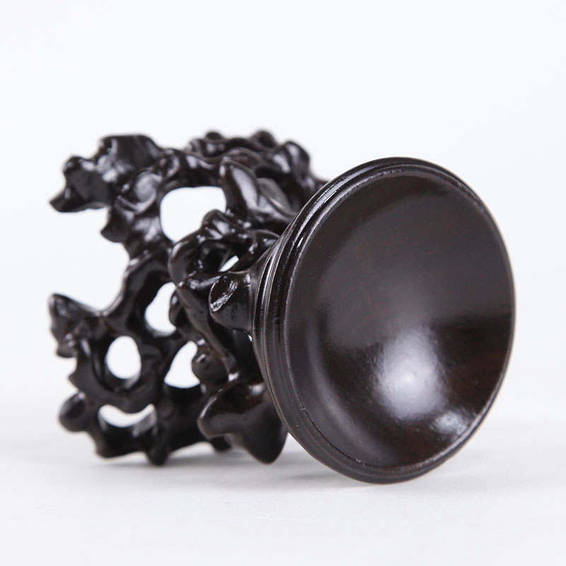 黑檀木实木根雕i镂空根艺底座奇石头紫砂茶壶多肉微型盆景几架木