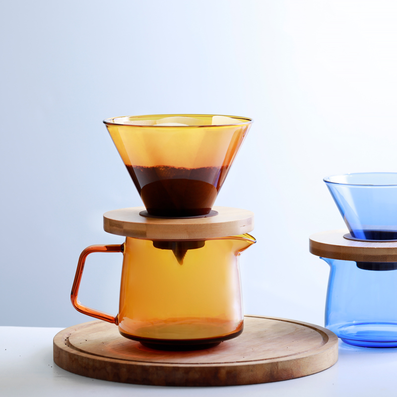 手工耐热玻璃彩色咖啡壶手t冲滴漏咖啡壶套装家用分享壶滤杯2人份