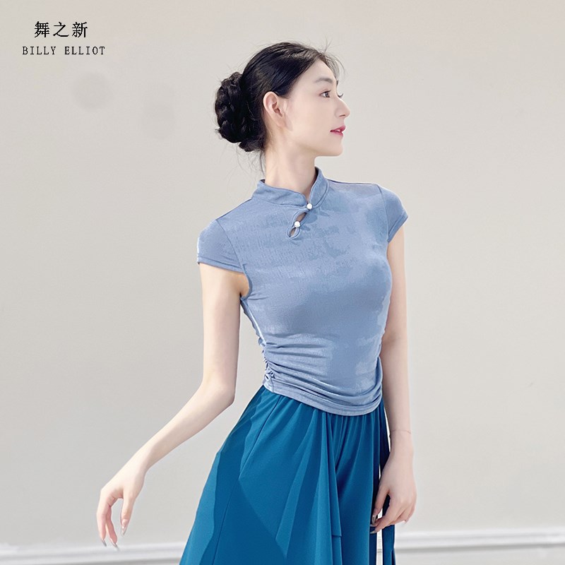 古典舞新b款上衣中国舞服装女旗袍领形体训练服短袖舞蹈练功服夏