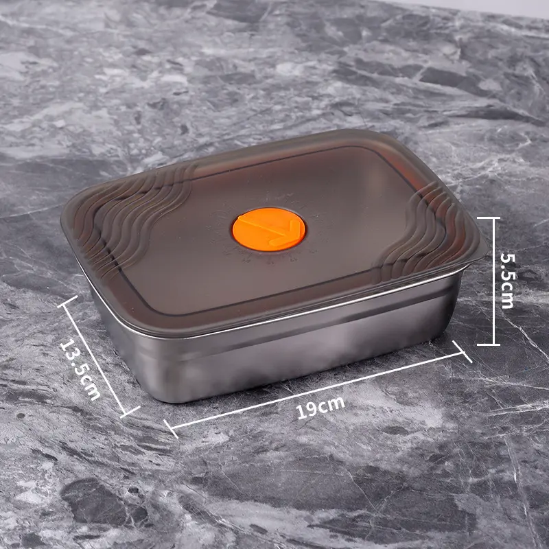 不锈钢保鲜盒食品级加厚方盘凉菜带密封盖方形蒸盘多用盘饭盒