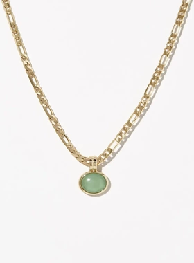 不锈钢小众设计感独立站半宝石绿东陵天然石项链费加罗链条镀18k