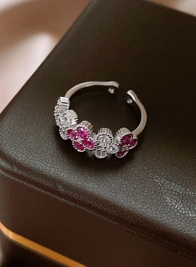 高级感锆石花朵开口戒指小众个性食指戒时尚气质轻奢风手饰女