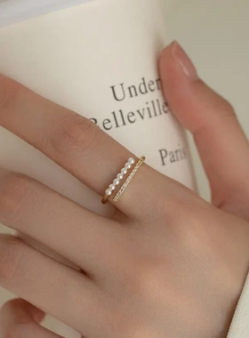 珍珠戒指时尚个性女2025年新款潮小众设计高级食指戒简约精致指环