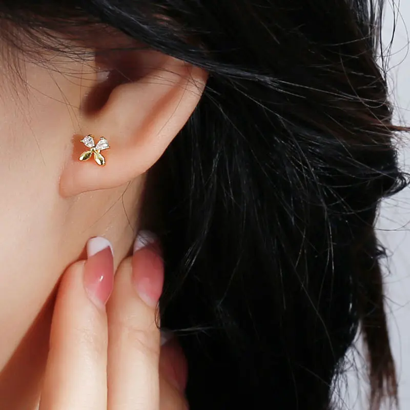 925银镀14k黄金日韩百搭耳钉气质精致镶钻水滴梨形耳环