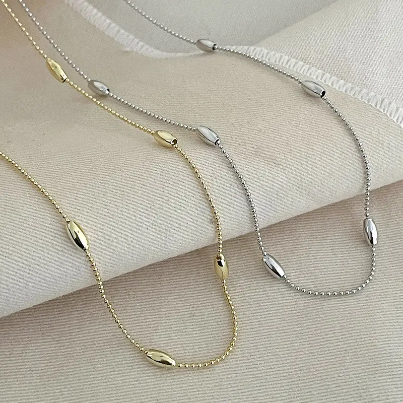 s925银韩版极简素链米珠项链女小众设计叠戴时尚百搭锁骨链