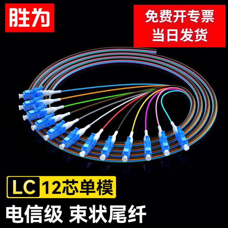 胜为电信级光纤跳线尾纤LC1.2米12芯单模ST束状尾纤ODF单元体FC光纤机架网线配线12芯FLS-1210