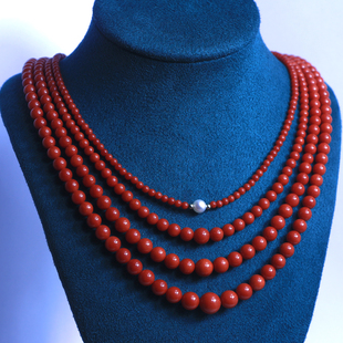 臻俞珠宝天然红珊瑚项链沙丁红珊瑚塔链项链时尚