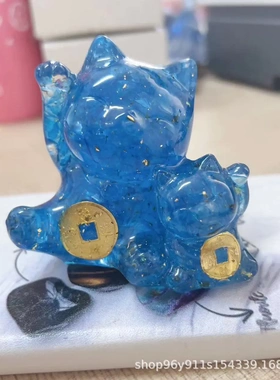 货源水晶碎石子母招财猫福猫滴胶动物公仔摆件