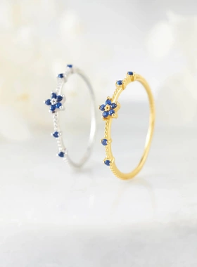 热卖ins风镶钻12生辰石彩色花朵均码清新甜美不锈钢戒指